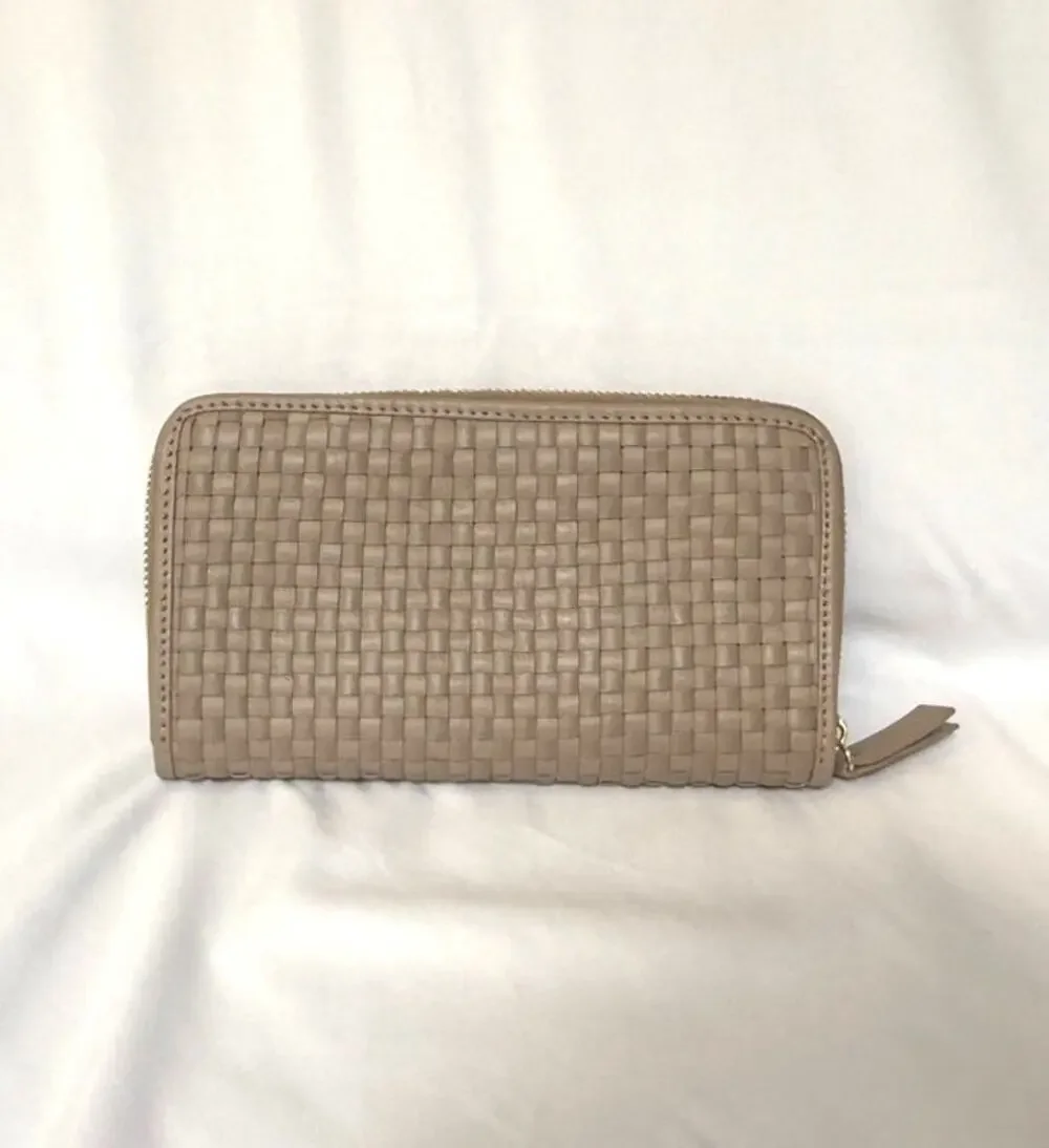Quince Italian Leather Handwoven Continental Wallet Taupe